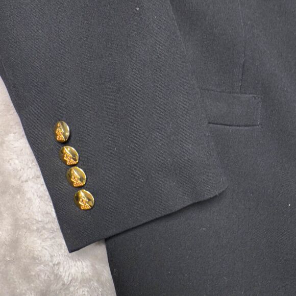 Austin Reed Black Wool Gold Two Button Blazer Matching Skirt Suit Womens 12 - Picture 14 of 16